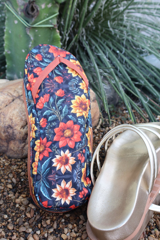 Necessaire Porta Chinelos Flores Fundo Escuro