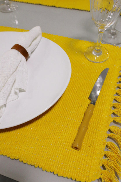 Par Jogo Americano Linha com Fio Lurex Amarelo