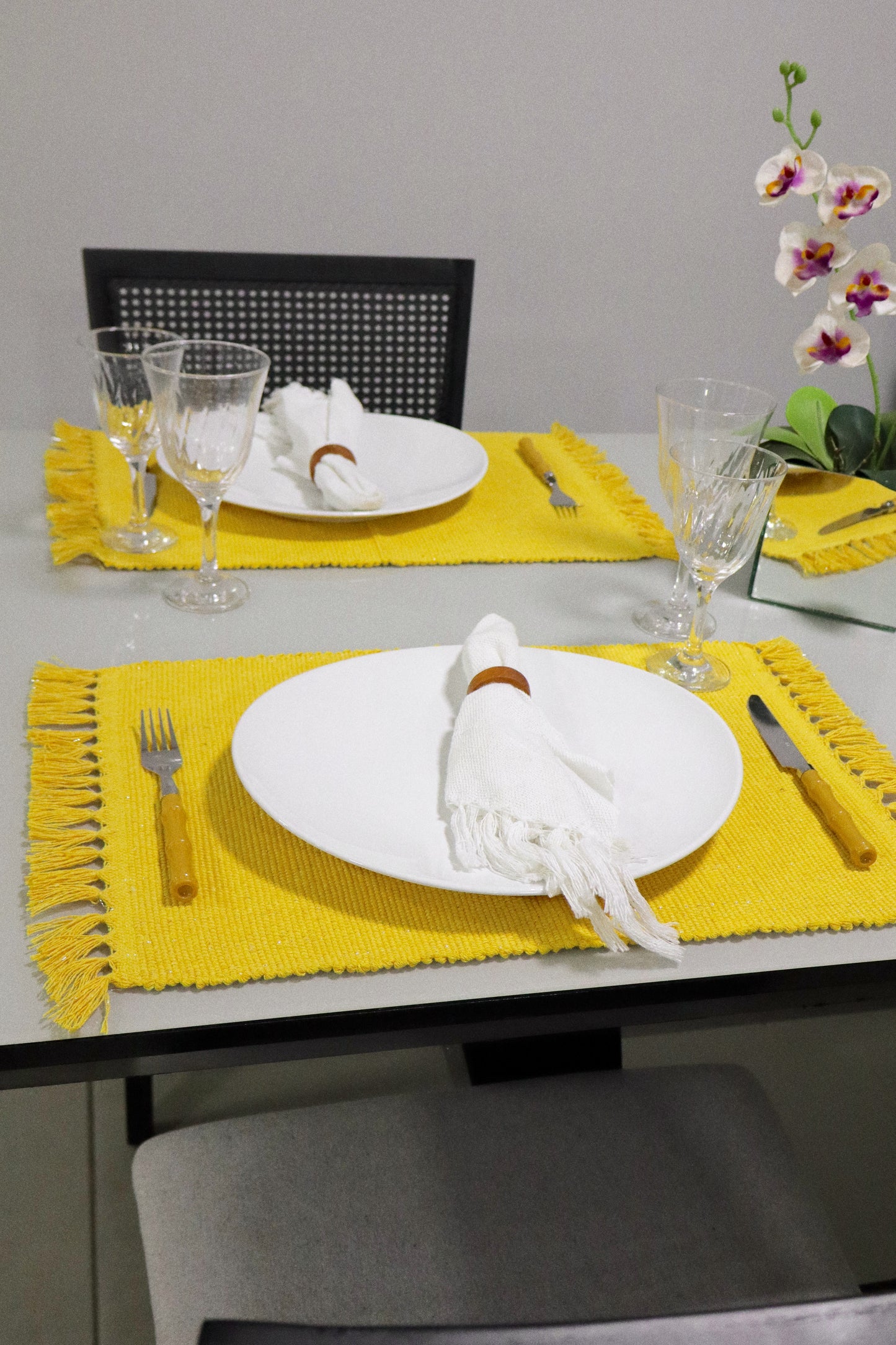 Par Jogo Americano Linha com Fio Lurex Amarelo