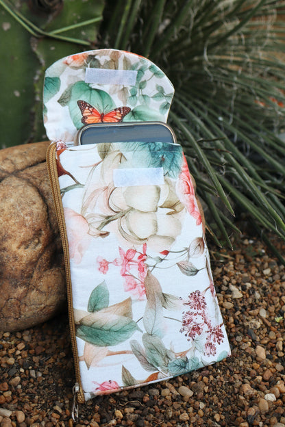 Necessaire Porta Celular Flores Neutro