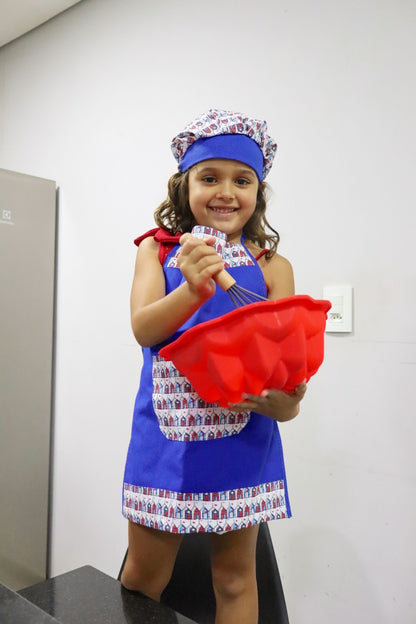 Avental Infantil com Touca Azul