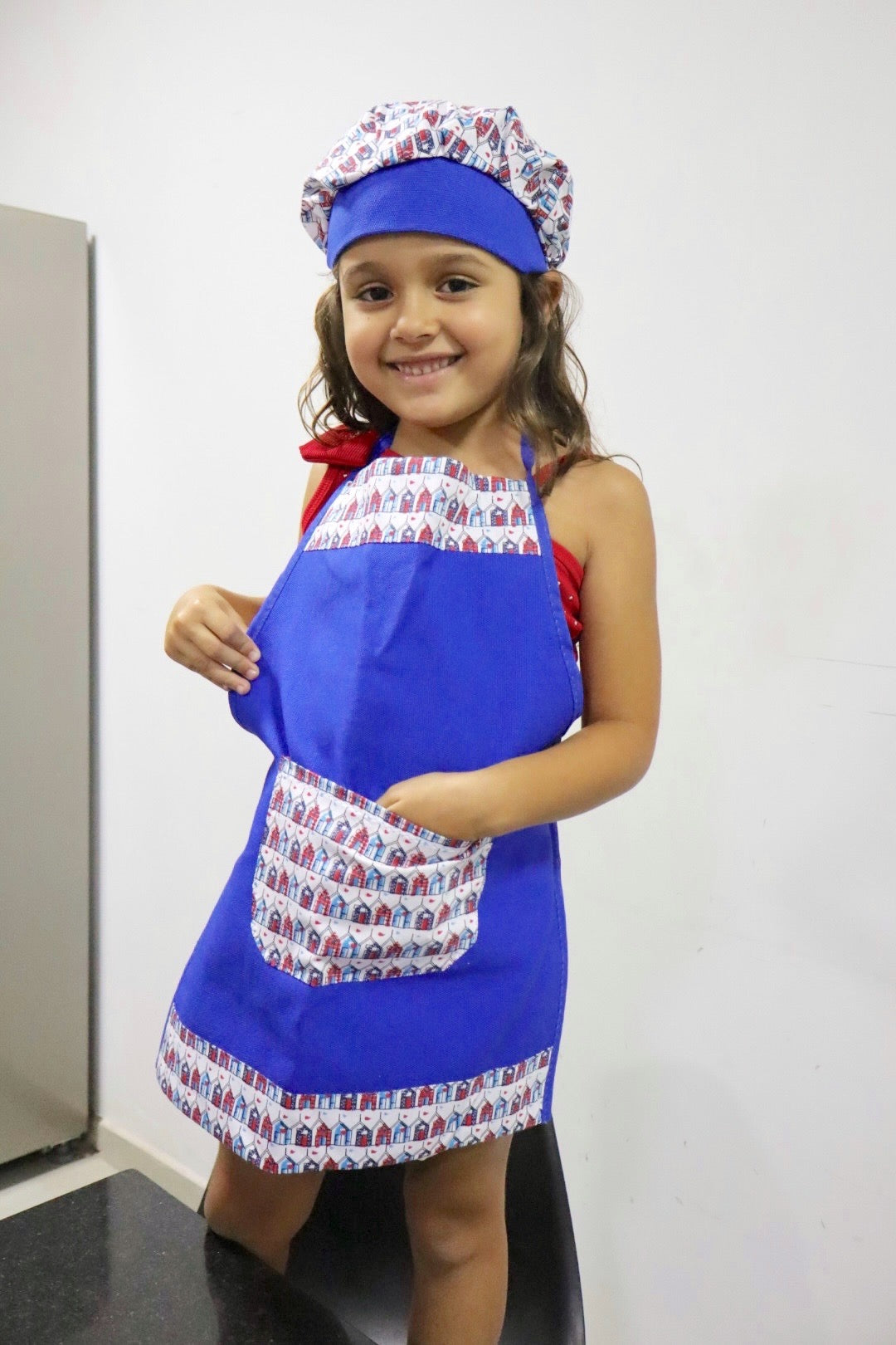 Avental Infantil com Touca Azul