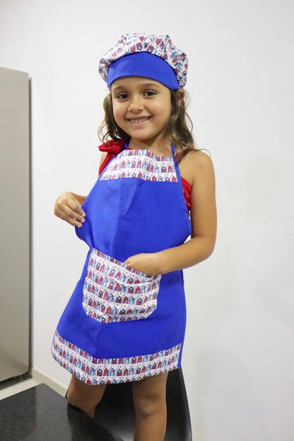 Avental Infantil com Touca Azul