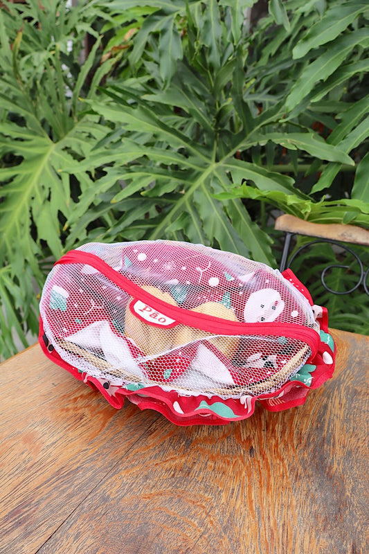 Cesta Porta Pão Bambu com Zíper Natal Vermelha