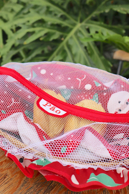 Cesta Porta Pão Bambu com Zíper Natal Vermelha