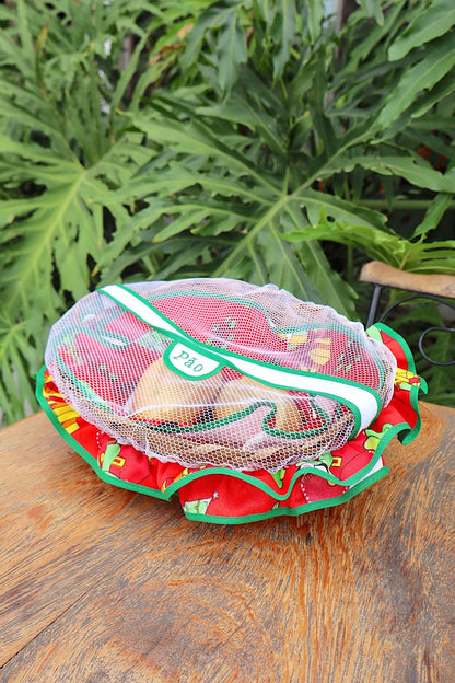 Cesta Porta Pão Bambu com Zíper Natal Vermelha com Viés Verde