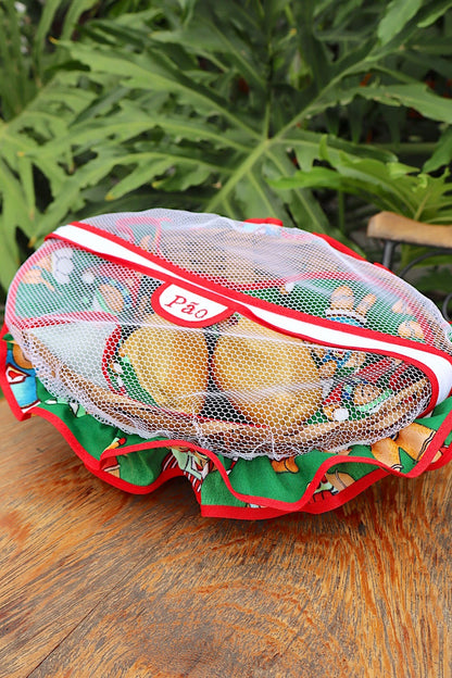 Cesta Porta Pão Bambu com Zíper Natal Biscoitos com Viés Vermelho
