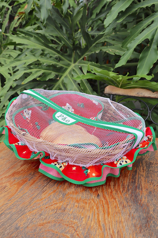 Cesta Porta Pão Bambu com Zíper Natal Gatinhos