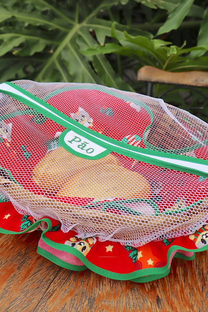 Cesta Porta Pão Bambu com Zíper Natal Gatinhos