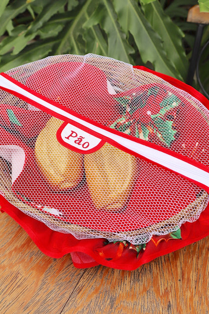 Cesta Porta Pão Bambu com Zíper Natal Enfeite Vermelho