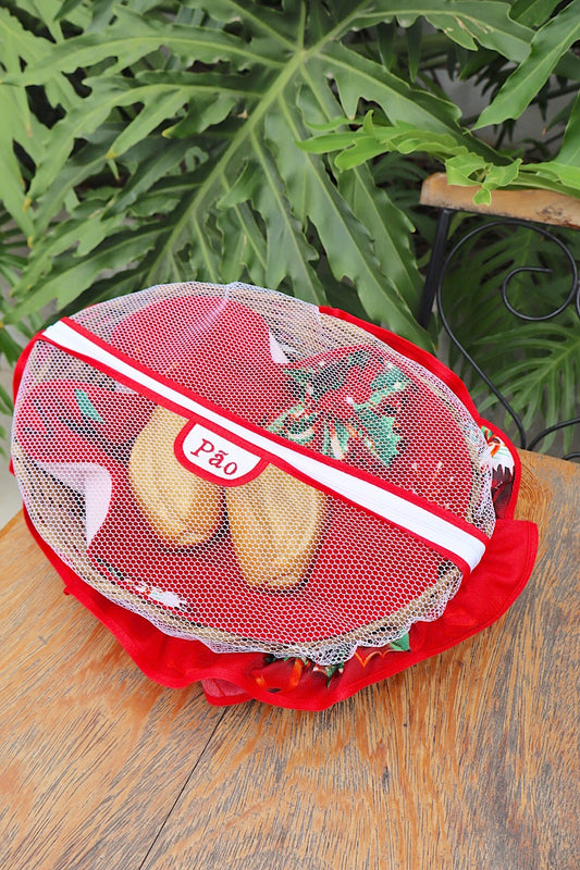 Cesta Porta Pão Bambu com Zíper Natal Enfeite Vermelho