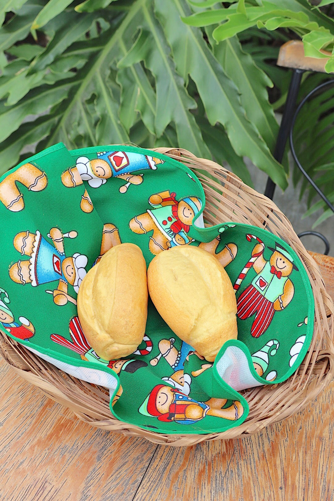 Cesta Porta Pão Bambu com Zíper Natal Biscoitos Verde