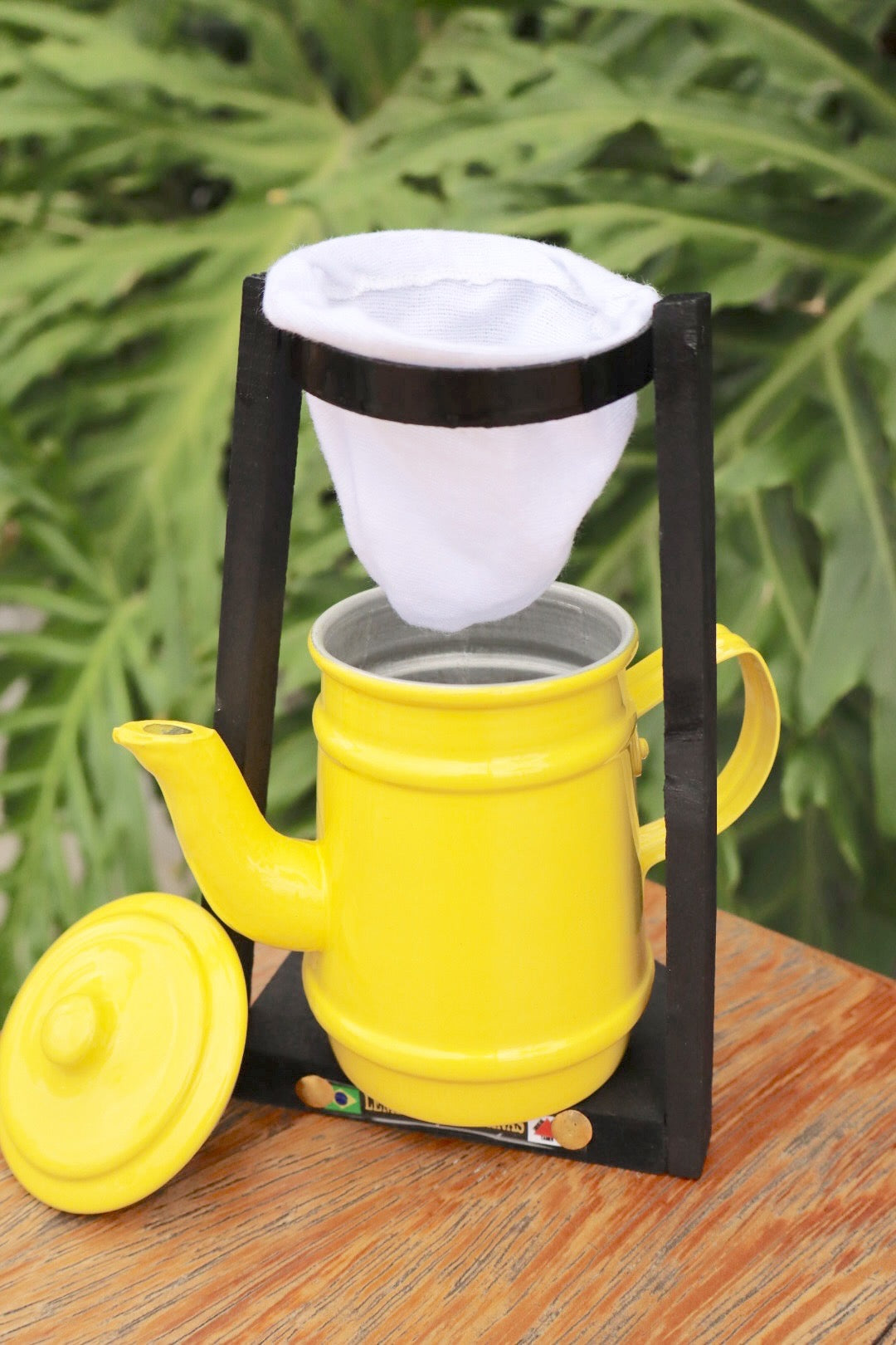 Kit Café Mini Bule 250ml Alumínio E Suporte Com Coador Amarelo
