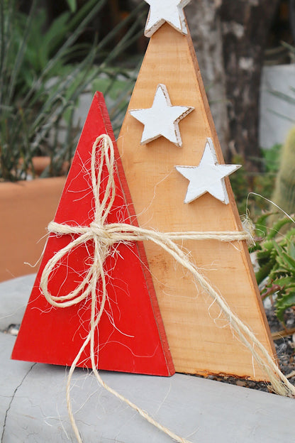 Árvore Madeira Natal Decorada Vermelha e Bege