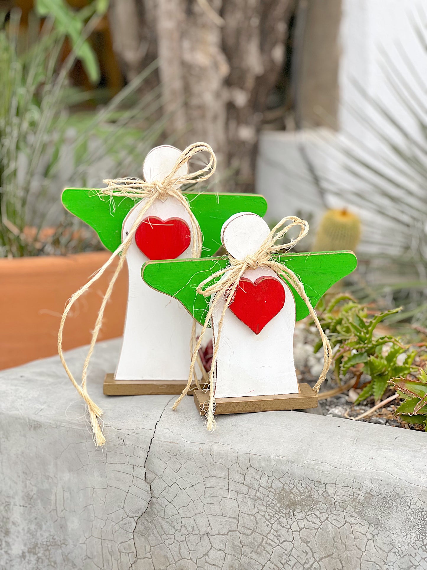 Par Anjo em Madeira Branco e Verde