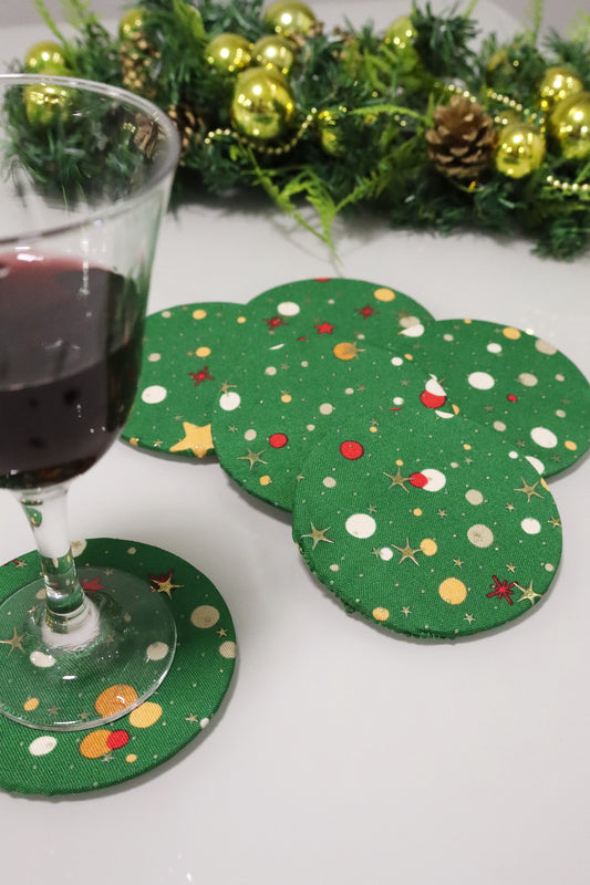 Kit 6 unidades Descanso Para Copos / Porta Copos Natal Bolinhas Verde