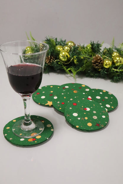 Kit 6 unidades Descanso Para Copos / Porta Copos Natal Bolinhas Verde