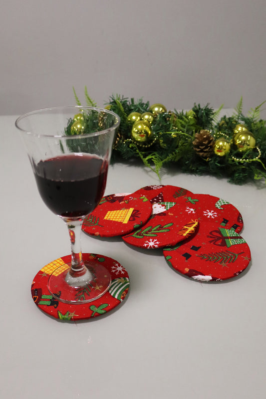 Kit 6 unidades Descanso Para Copos / Porta Copos Natal Papai Noel Vermelho