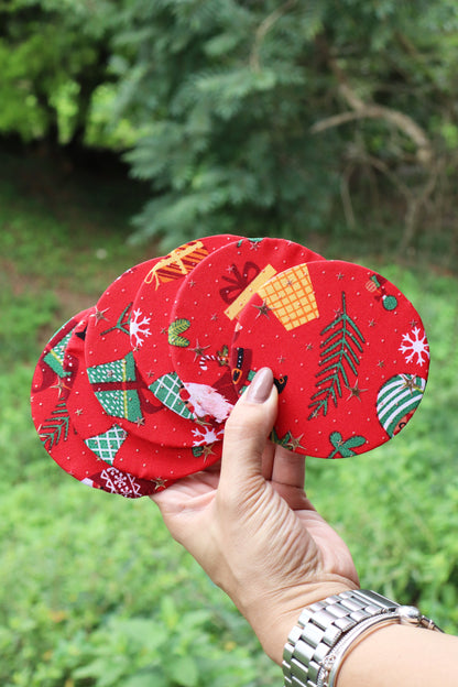 Kit 6 unidades Descanso Para Copos / Porta Copos Natal Papai Noel Vermelho