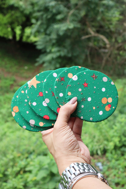 Kit 6 unidades Descanso Para Copos / Porta Copos Natal Bolinhas Verde
