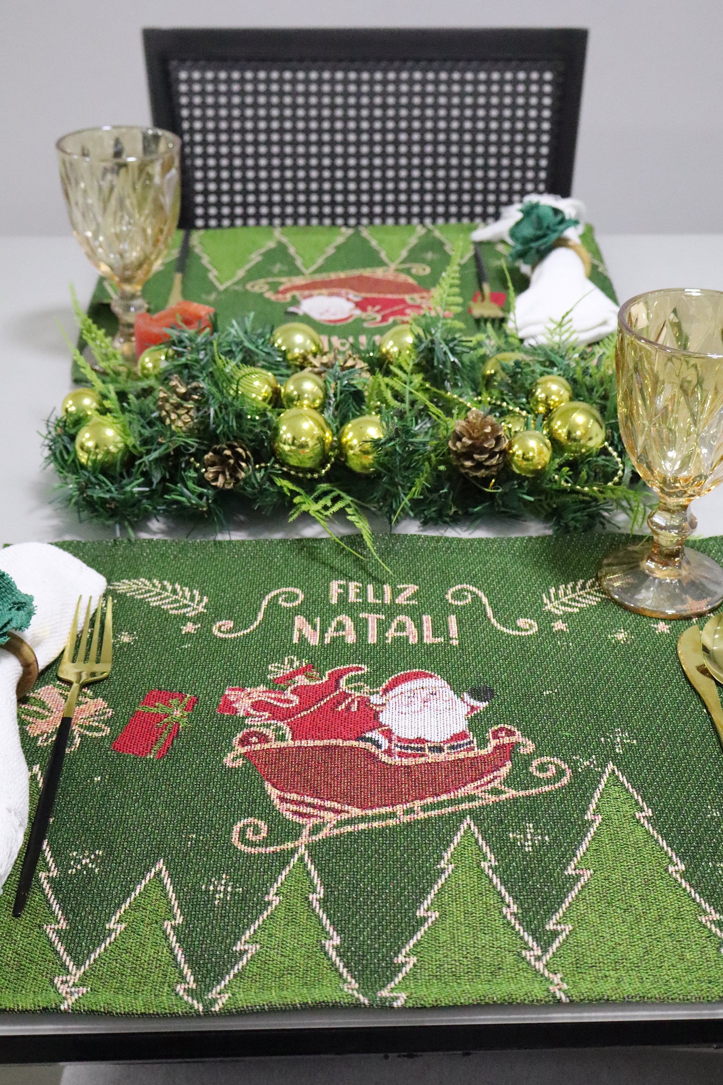 Lugar Americano Natal Linho Feliz Natal Verde