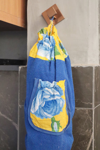 Puxa Saco Bolso Azul com Chita Amarela