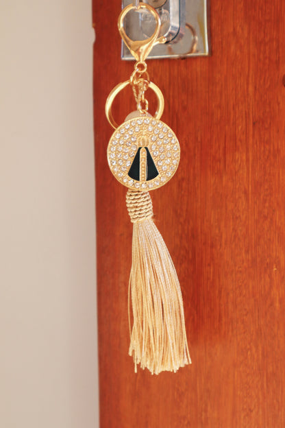 Chaveiro Medalha Strass Nossa Senhora Aparecida com Tassel