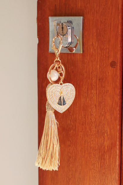 Chaveiro Coração Nossa Senhora Aparecida com Tassel