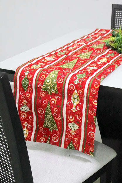 Caminho de Mesa Dupla Face Juta / Tecido Árvores Vermelho Natal
