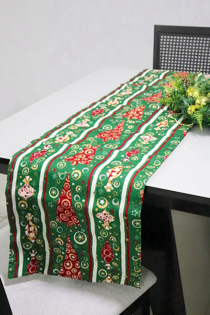 Caminho de Mesa Dupla Face Juta / Tecido Árvores Verde Natal