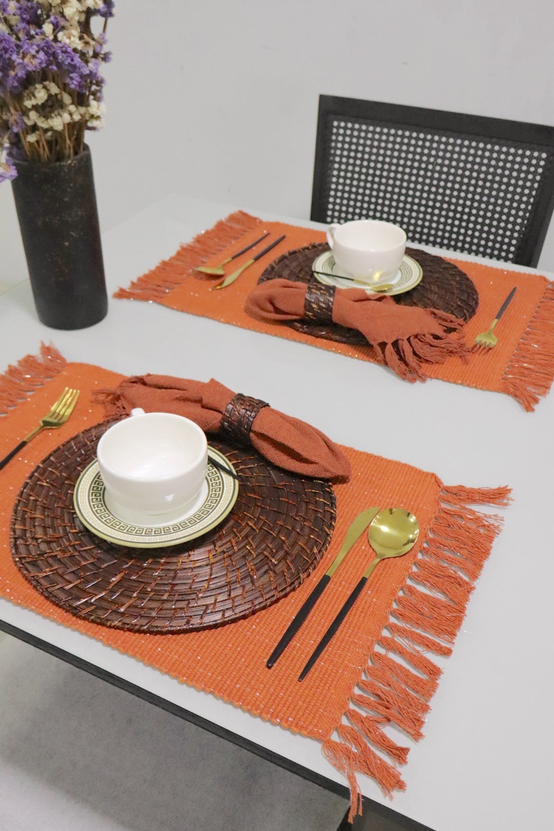 Par Lugar Americano Linha com Fio Lurex Terracota