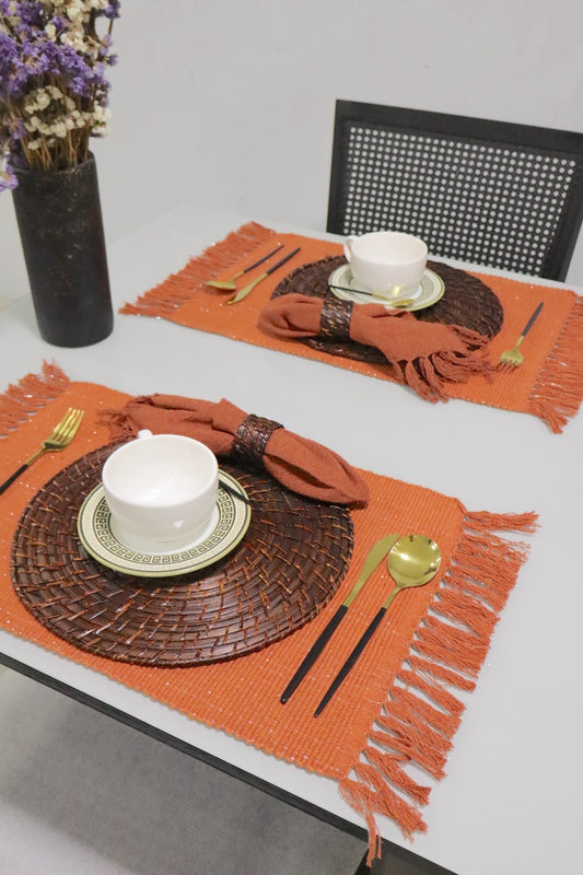 Par Lugar Americano Linha com Fio Lurex Terracota