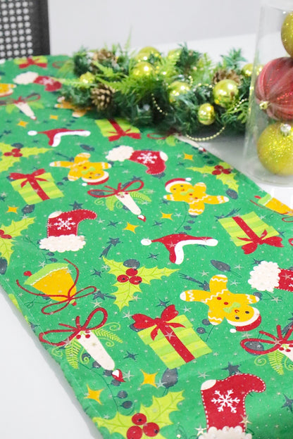 Caminho de Mesa Natal Estampado Biscoitos Verde