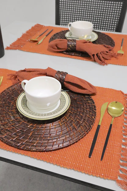 Par Lugar Americano Linha com Fio Lurex Terracota