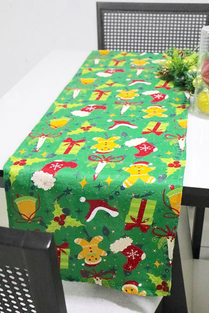 Caminho de Mesa Natal Estampado Biscoitos Verde