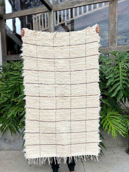 Tapete Médio Algodão Felpudo Grid Bege 0,80x1,50m