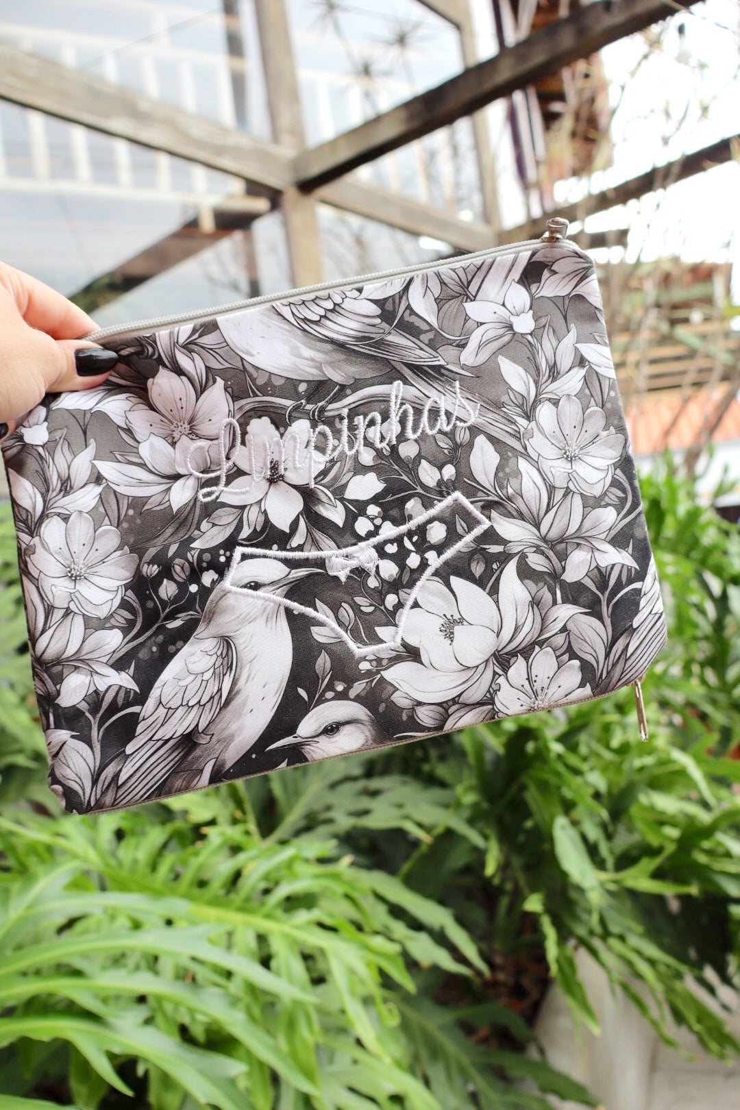 Necessaire Porta Calcinha Limpinha Sujinha P Flores P&B