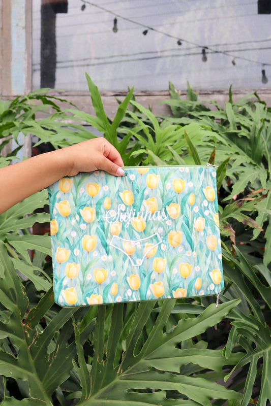 Necessaire Porta Calcinha Limpinha Sujinha G Floral Verde