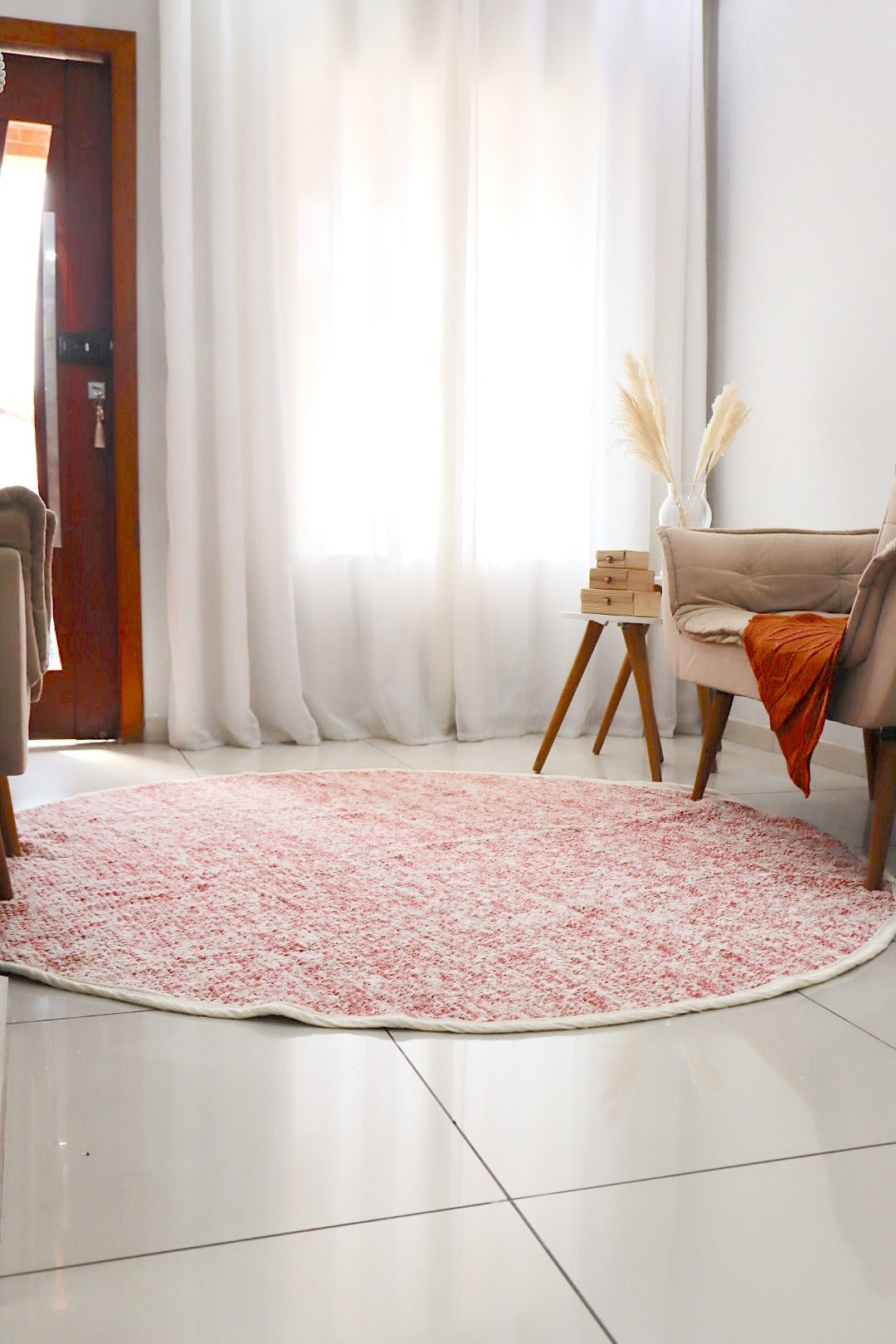 Tapete Algodão Redondo Dupla Face Cru/ Vermelho 2,0m