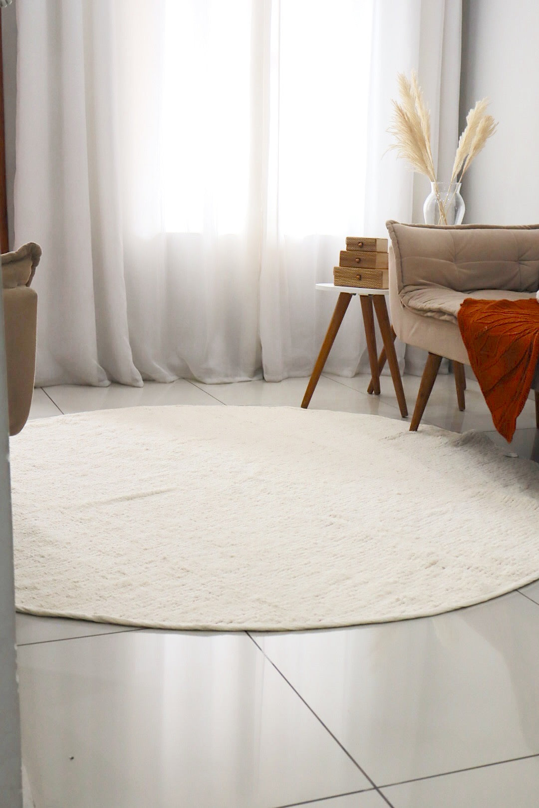 Tapete Algodão Redondo Dupla Face Cru/ Vermelho 2,0m