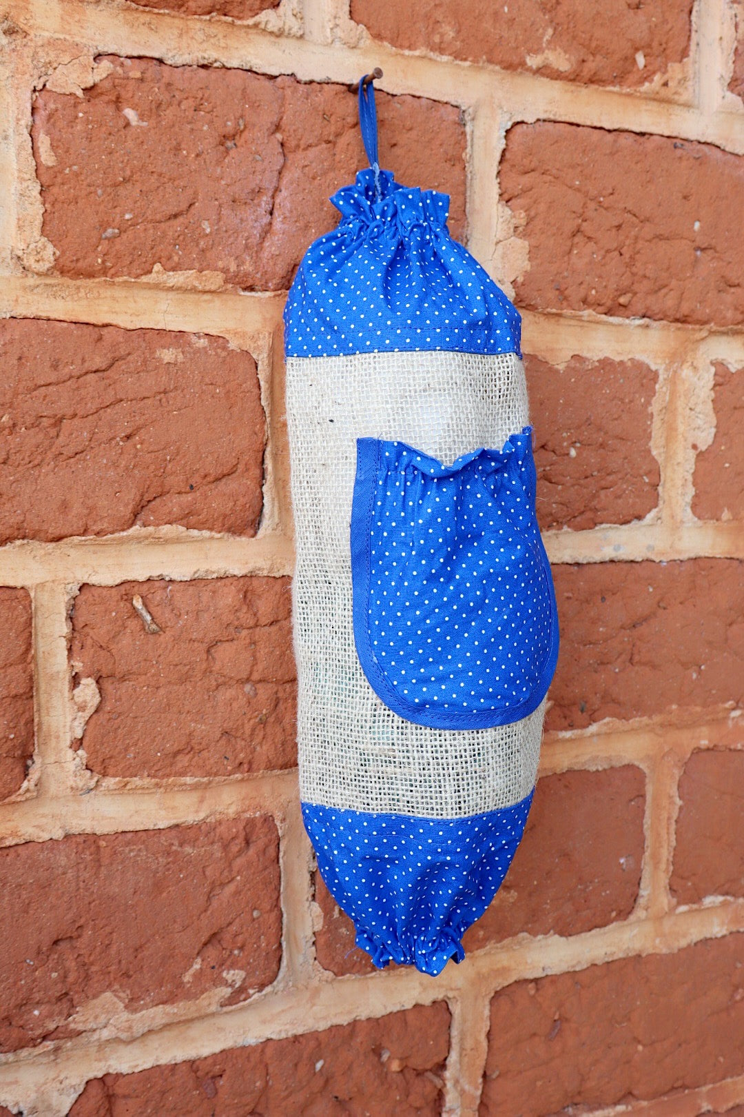 Puxa Saco Bolso Juta com Tricoline Azul