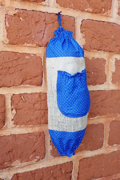 Puxa Saco Bolso Juta com Tricoline Azul