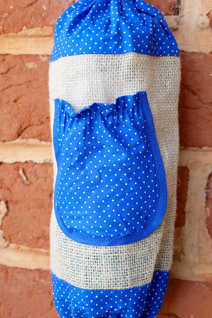 Puxa Saco Bolso Juta com Tricoline Azul