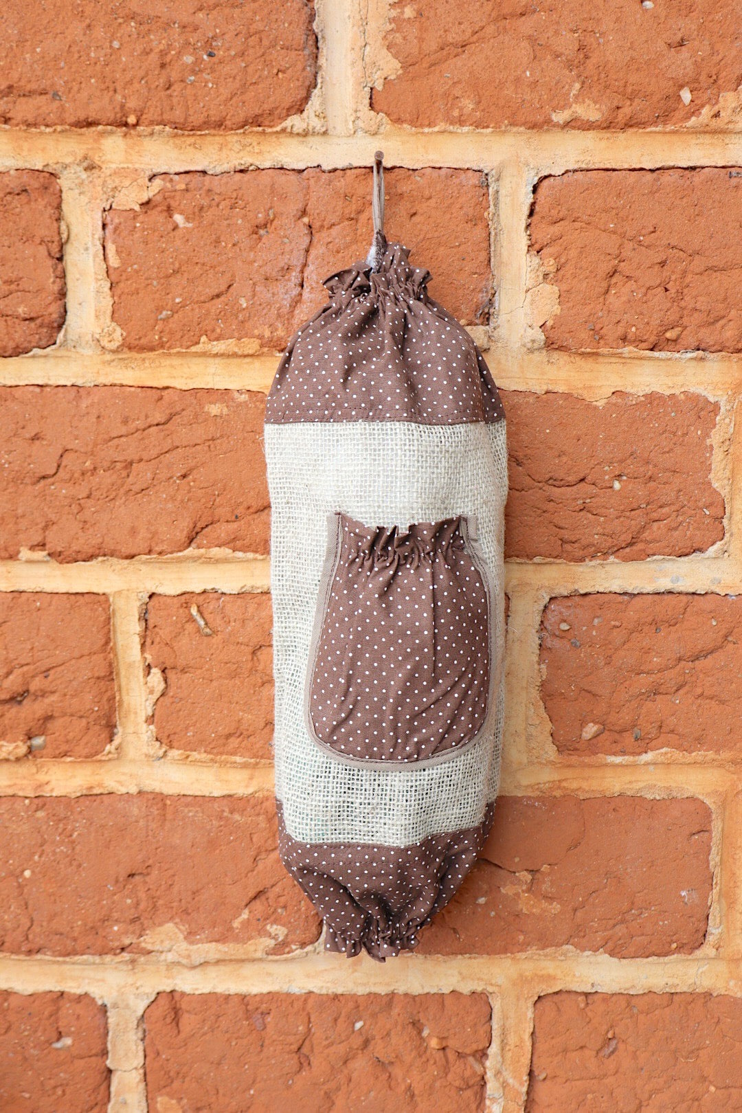 Puxa Saco Bolso Juta com Tricoline Marrom