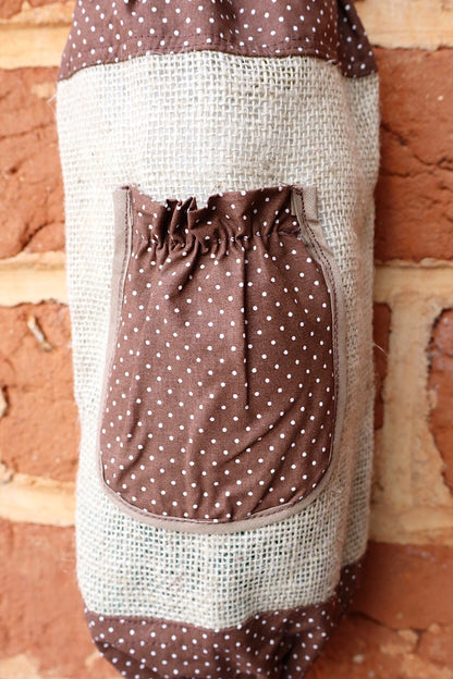 Puxa Saco Bolso Juta com Tricoline Marrom