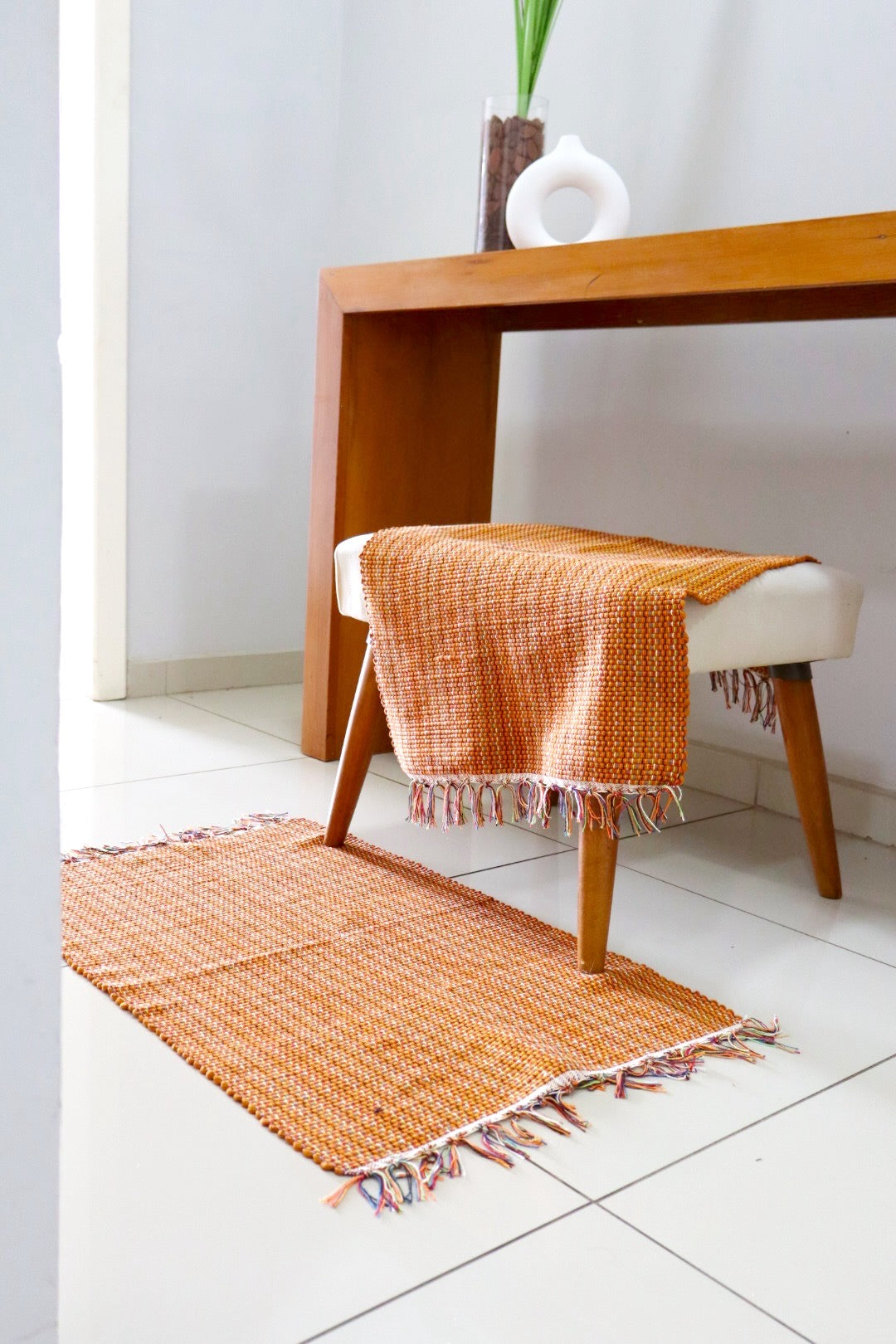 Par de Tapete de Malha Liso Terracota