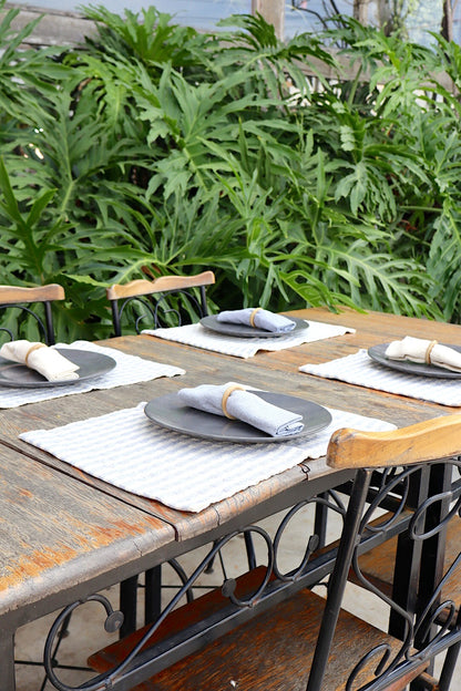 Kit De Jogo Americano, Guardanapo e Argola 4 lugares Cru com Cinza