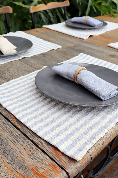 Kit De Jogo Americano, Guardanapo e Argola 4 lugares Cru com Cinza