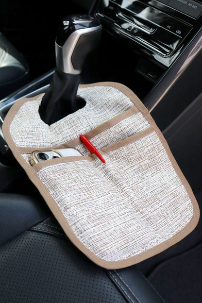 Lixeira para Carro de Tecido com Bolsos Mesclado Cru e Bege