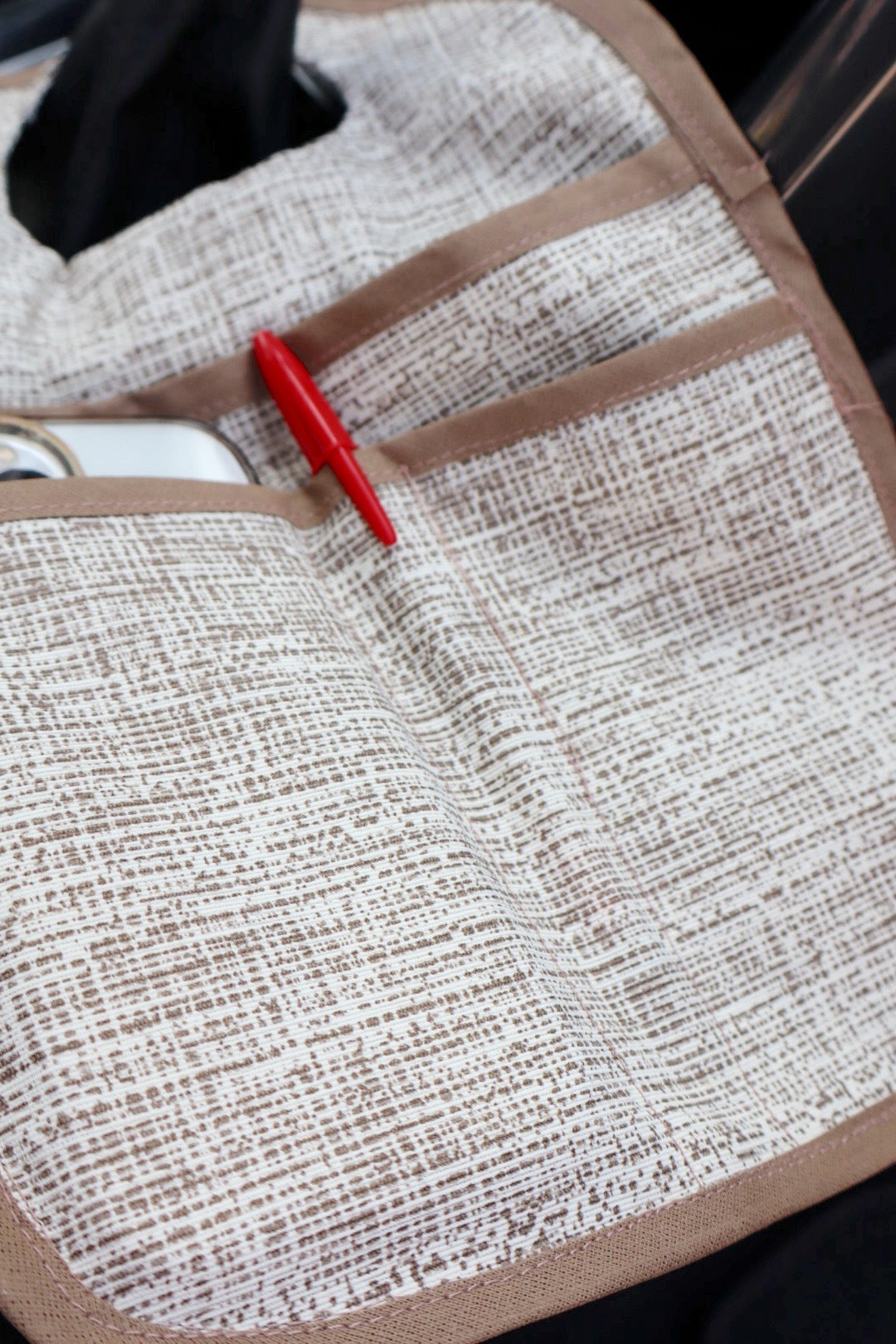 Lixeira para Carro de Tecido com Bolsos Mesclado Cru e Bege